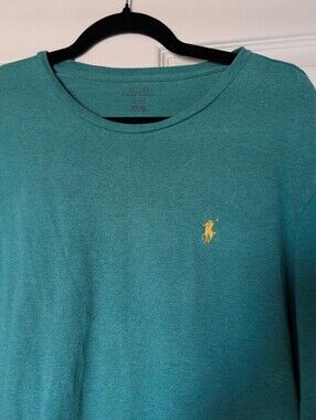 Polo by Ralph Lauren Men’s Teal Long-Sleeve Crewneck Shirt L Cotton Breathable